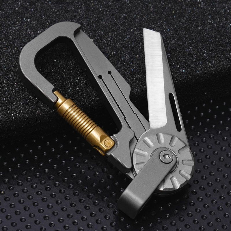 Edc Car Carry - พวงกุญแจ EDC โลหะผสมไทเทเนียมพร้อมมีดพับ - คาราบิเนอร์มัลติฟังก์ชั่นสําหรับกุญแจรถ, ตั้งแคมป์กลางแจ้งและพกพาทุกวัน